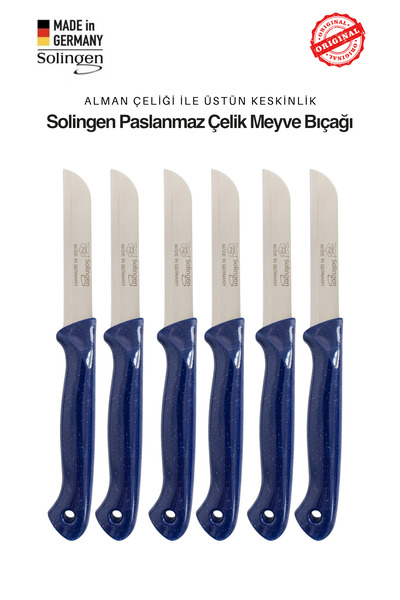 Solingen Profesyonel Lacivert Meyve Bıçağı Ultra Keskin Paslanmaz Çelik Mutfa...