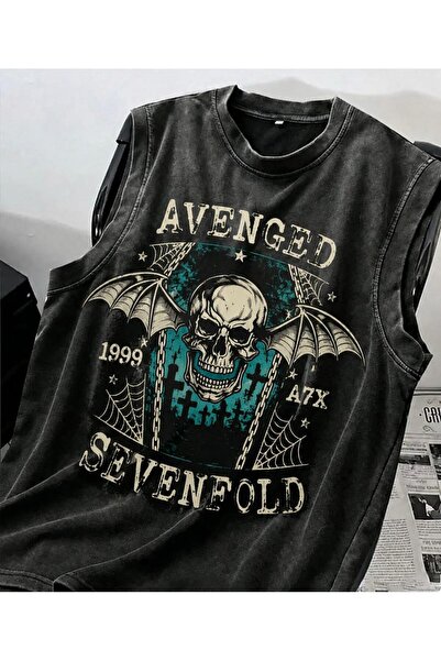 1blood Füme Avenged Sevenfold Skull Cyber Grunge Atlet Bisiklet Yaka Yıkamalı...