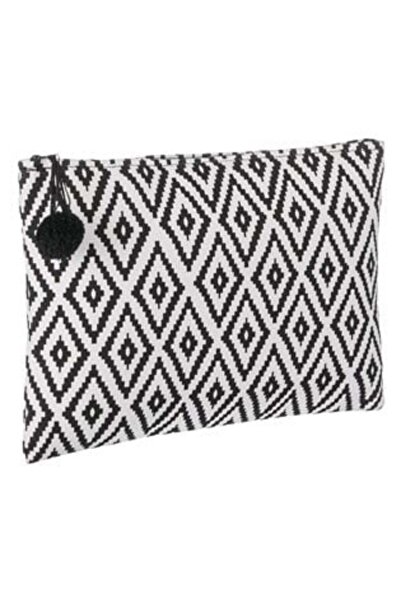SHOPIENS Pungă aztecă alb-negru cu pompon negru 32 x 22 cm