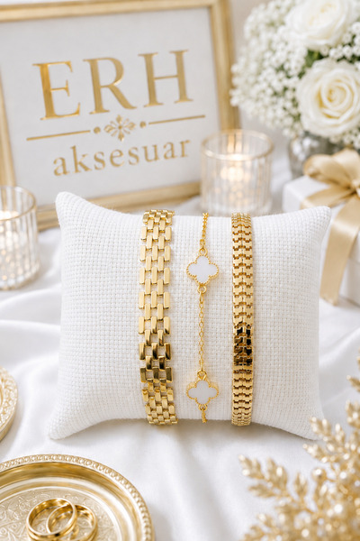 ERH Gold Renk Çelik Bileklik Kadın Bileklik kombini
