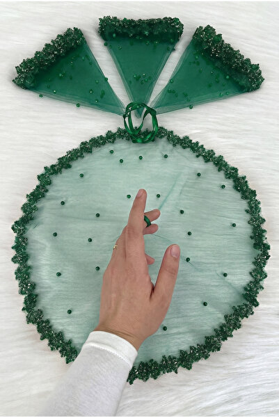 ZEYMERADE Emerald Green Bride Groom Handkerchief, Crystal Glass Beads and Pea...