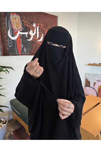 VELARA1 خمار فتحة يد عادي بقماش ليزر كوري سوادة فاحم+نقاب اسلامي