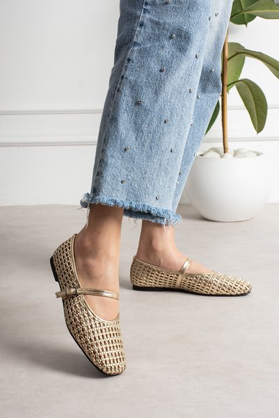 DESPİNA Madsen Knitted Patterned Mary Jane Flats – Comfortable Sole Summer Women's Shoes
