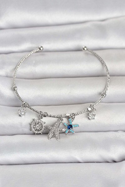 Inure Jewelry سوار نسائي من النحاس الفضي اللون بتصميم البحر