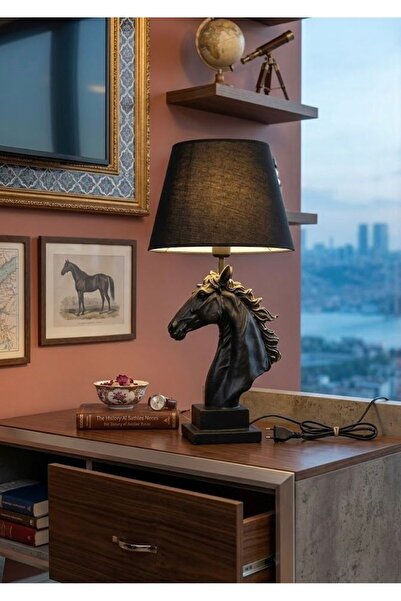 Mirsa Global Modern Horse Lampshade Black Gold Bust Lampshade Sculpture – Bla...
