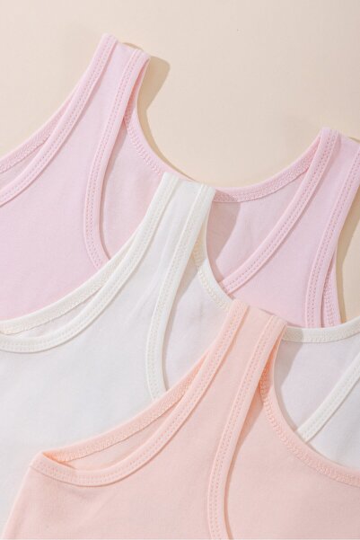 BAYKAR Girls' Thin Straps Bird Patterned Undershirt 3-Pack 4718 Colorful