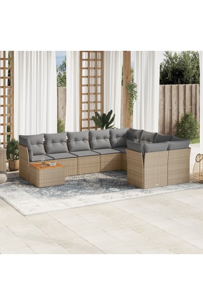 vidaxl Set canapele de gradina cu perne, 10 piese, bej, poliratan