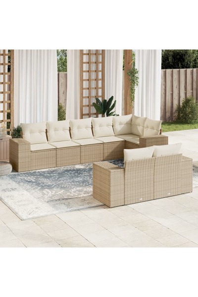 vidaxl Garden sofa set, 8 pieces, with cushions, beige, polyrattan