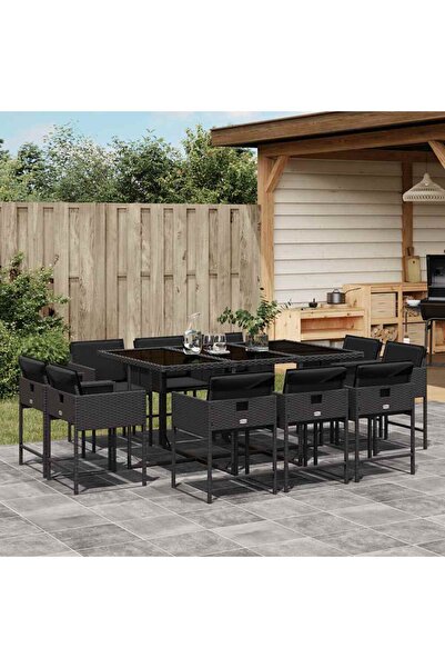 vidaxl Outdoor furniture set with cushions, 11 pieces, black, polyrattan