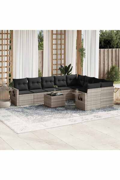 vidaxl Set canapele de gradina cu perne 10 piese gri deschis poliratan
