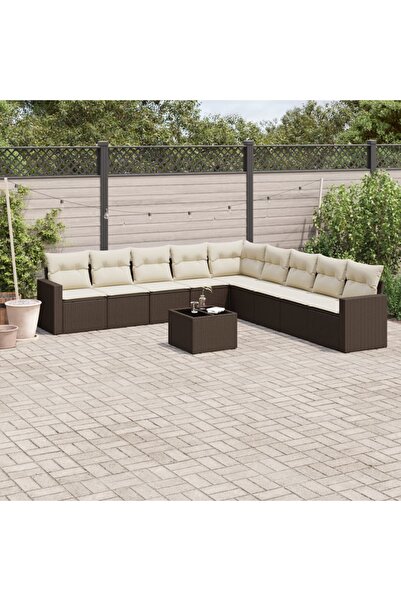 vidaxl Set canapele de gradina cu perne, 10 piese, maro, poliratan