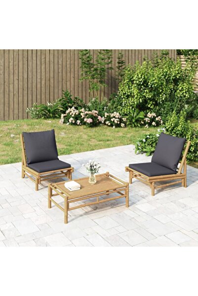 vidaxl Set mobilier de gradina, perne gri a®nchis, 3 piese, bambus