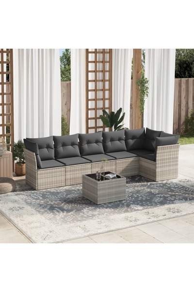 vidaxl Set canapele de gradina cu perne, 7piese gri deschis poliratan
