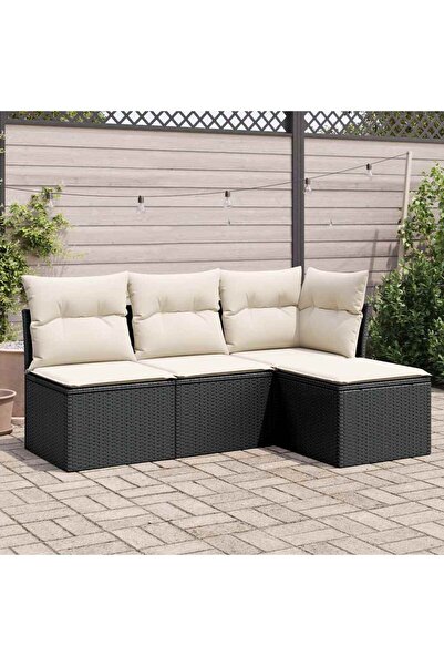 vidaxl Set mobilier de gradina cu perne, 4 piese, negru, poliratan
