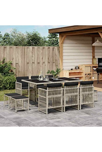 vidaxl Set mobilier de gradina cu perne 11 piese gri deschis poliratan