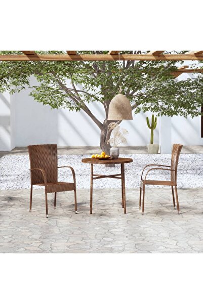 vidaxl Set mobilier de gradina, 3 piese, maro, poliratan