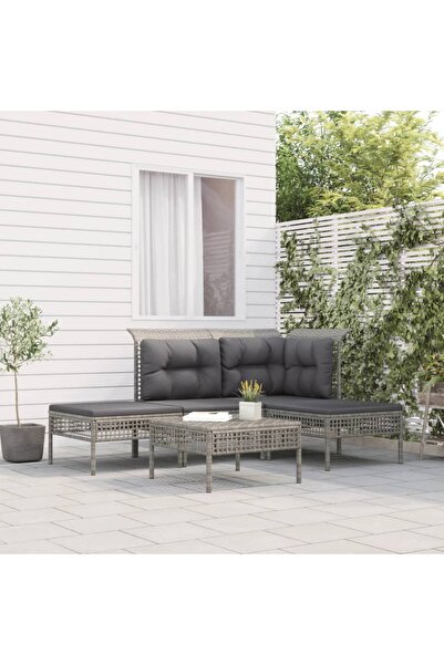 vidaxl Set mobilier de gradina cu perne, 5 piese, gri, poliratan