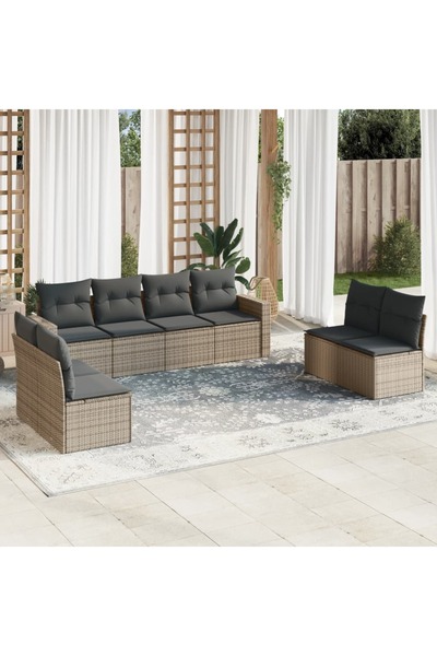 vidaxl Set canapele de gradina cu perne, 8 piese, gri, poliratan