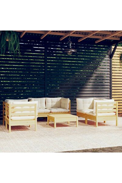 vidaxl Set mobilier gradina cu perne crem, 7 piese, lemn masiv de pin