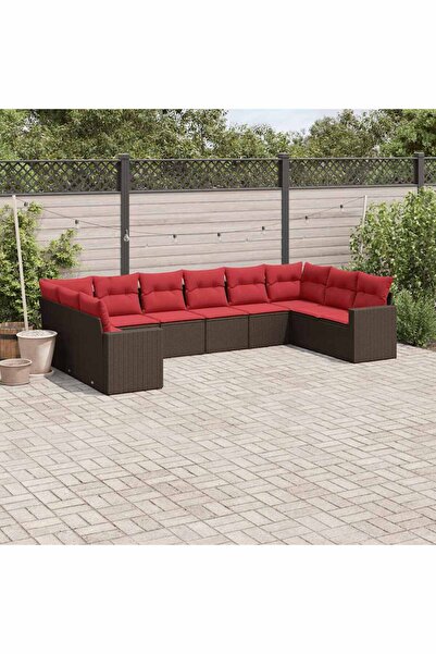 vidaxl Garden sofa set with cushions, 10 pieces, brown, polyrattan