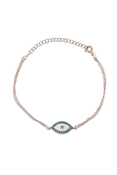 Emiliano Jewellery Turkuaz Taşlı Rose Altın Kaplama Ortası Taşlı Çift Sıra Zİ...
