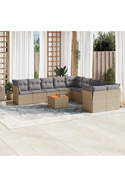 vidaxl Set canapele de gradina cu perne, 11 piese, bej, poliratan