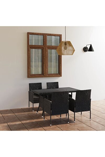 vidaxl Set mobilier de gradina, 5 piese, negru, poliratan