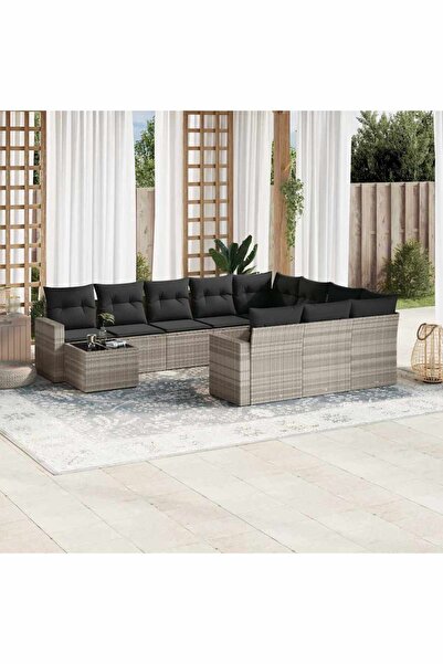 vidaxl Set canapele de gradina cu perne, 11 piese, gri, poliratan