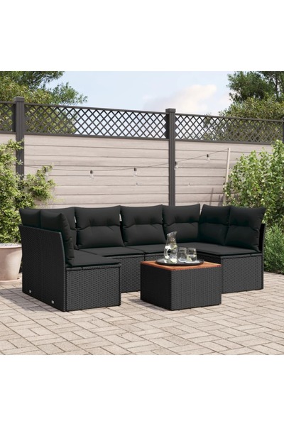 vidaxl Set canapele de gradina cu perne, 7 piese, negru, poliratan
