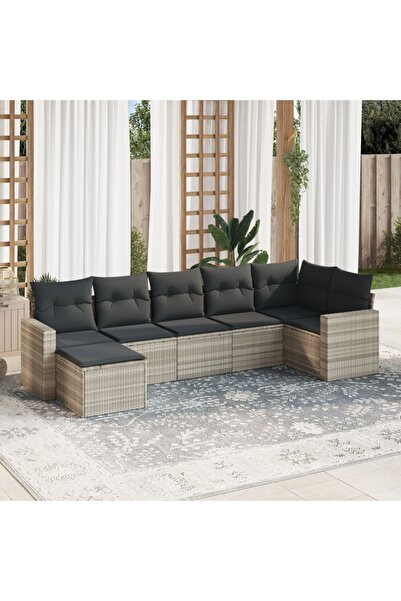 vidaxl Set canapele de gradina cu perne, 7piese gri deschis poliratan