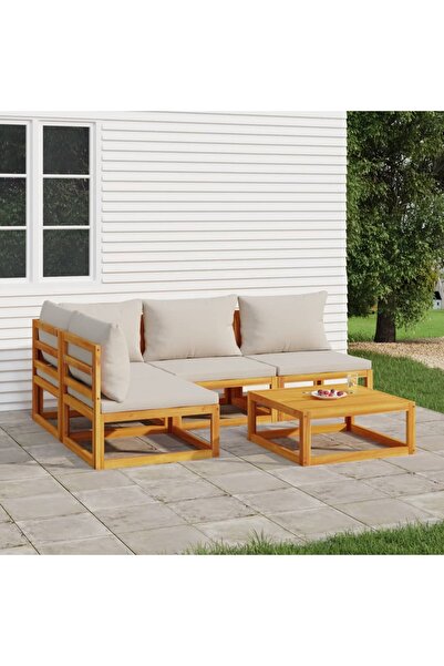 vidaxl Set mobilier gradina, perne gri deschis, 5 piese, lemn masiv