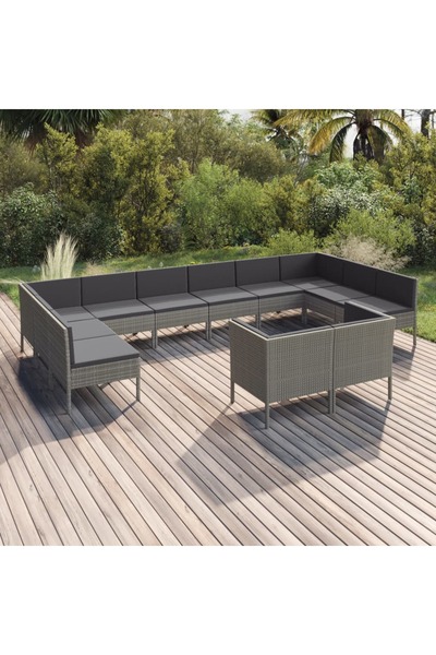 vidaxl Set mobilier de gradina cu perne, 12 piese, gri, poliratan
