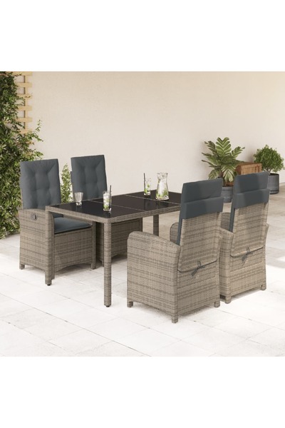 vidaxl Garden furniture set with cushions, 5 pieces, grey, polyrattan