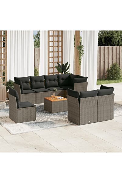 vidaxl Garden sofa set, 9 pieces, with cushions, grey, polyrattan
