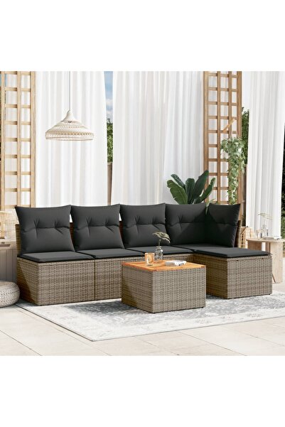 vidaxl Set mobilier gradina cu perne, 6 piese, gri, poliratan