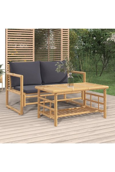 vidaxl Set mobilier de gradina cu perne gri a®nchis, 2 piese, bambus