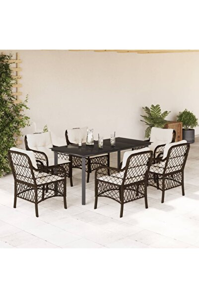 vidaxl Garden furniture set with cushions, 7 pieces, brown, polyrattan