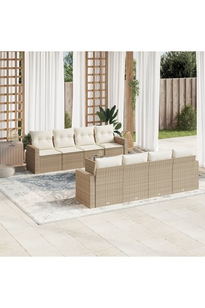vidaxl Set canapele de gradina, 9 piese, cu perne, bej, poliratan