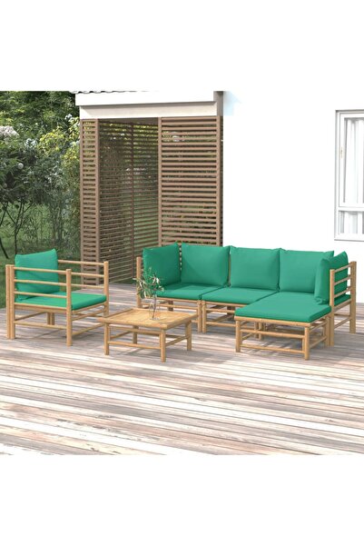 vidaxl Set mobilier de gradina cu perne verzi, 6 piese, bambus
