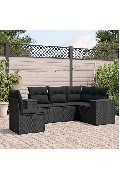 vidaxl Set mobilier de gradina cu perne, 5 piese, negru, poliratan