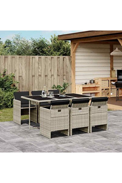 vidaxl Set mobilier de gradina cu perne, 7 piese gri deschis poliratan