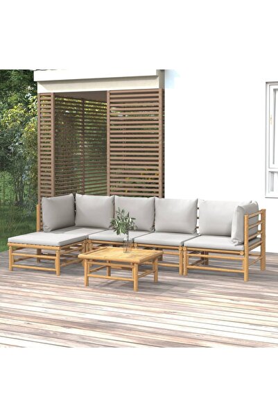 Concept Set mobilier de grădină cu perne gri deschis, 6 piese, bambus
