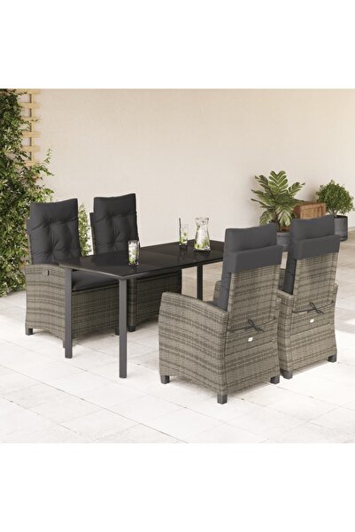 vidaxl Set mobilier de gradina cu perne, 5 piese, gri, poliratan