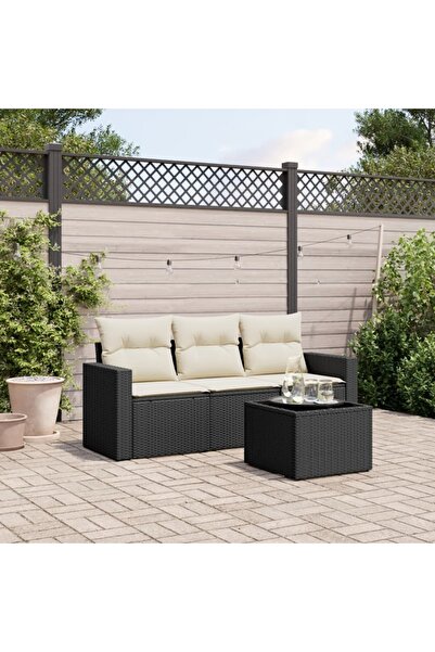 vidaxl Garden furniture set with cushions, 4 pieces, black, polyrattan