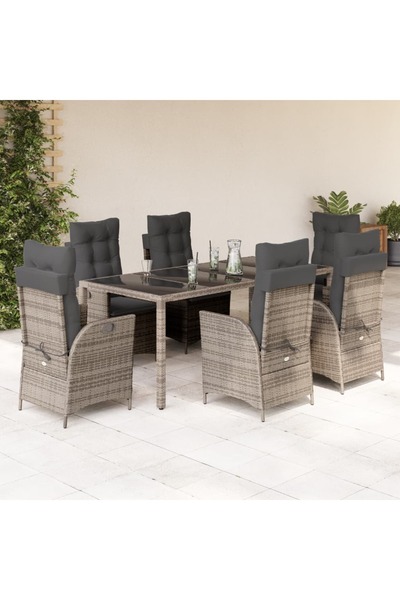 vidaxl Garden furniture set with cushions, 7 pieces, grey, polyrattan