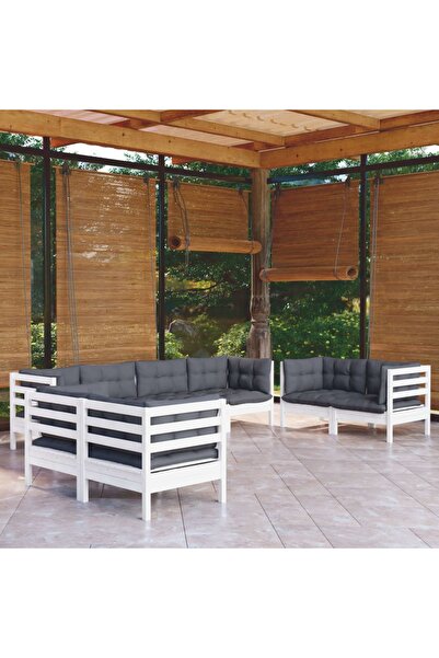 vidaxl Garden furniture set with cushions, 8 pieces, solid pine wood