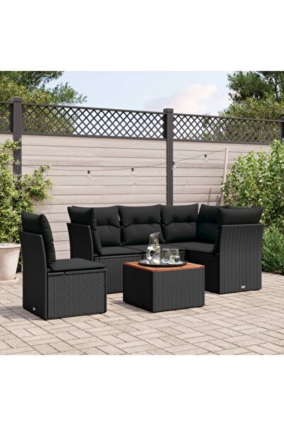 vidaxl Garden furniture set with cushions, 6 pieces, black, polyrattan