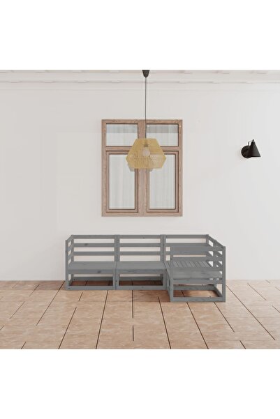 vidaxl Set mobilier de gradina, 4 piese, gri, lemn masiv de pin