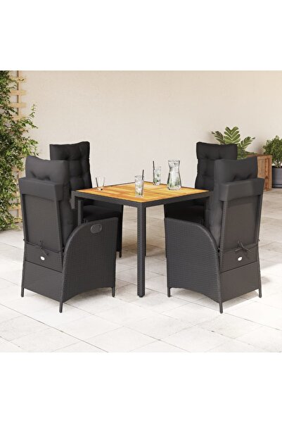 vidaxl Set mobilier de gradina cu perne, 5 piese, negru, poliratan