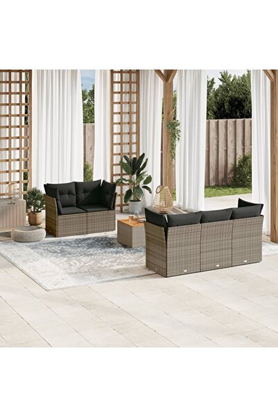 vidaxl Set mobilier gradina cu perne, 6 piese, gri, poliratan